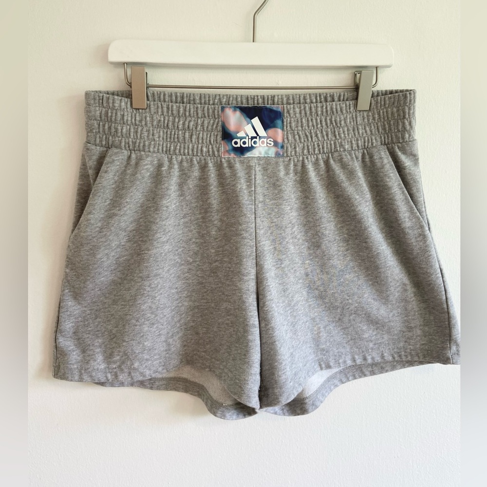 Adidas Gray High Waist Athletic Shorts with Tie-Dye Tag